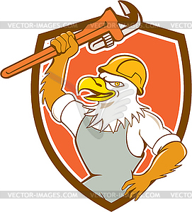 Bald Eagle Plumber Monkey Wrench Shield Cartoon - vector image