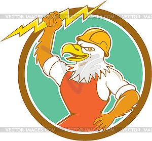 Bald Eagle Electrician Lightning Bolt Circle Cartoon - vector image