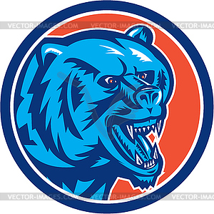 Grizzly Bear Angry Head Circle Retro - vector EPS clipart