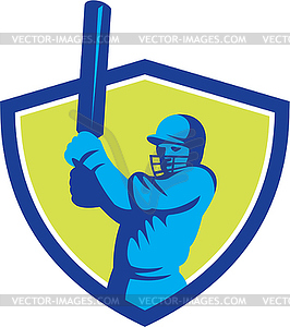 Cricket Player Batsman Batting Shield Retro - vector clip art