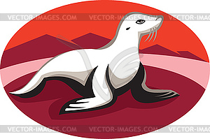 New Zealand Fur Seal Retro - vector clipart