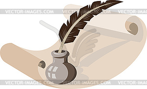 Quill Pen Ink Well Paper Scroll Retro - vector image