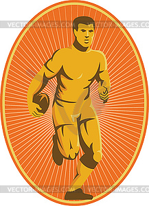 Rugby Player Running Passing Ball Retro - vector clipart