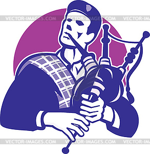 Scotsman Scottish Bagpiper Playing Bagpipes - vector image