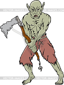 Orc Warrior Wielding Tomahawk Cartoon - stock vector clipart