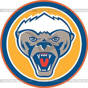 Honey Badger Mascot Head Circle Retro - vector image