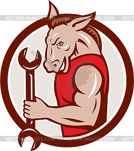 Donkey Mechanic Spanner Mascot Circle Retro - vector clip art