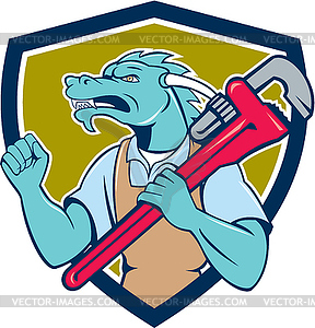 Dragon Plumber Monkey Wrench Fist Pump Shield - vector image