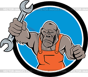 Angry Gorilla Mechanic Spanner Circle Cartoon - vector clip art