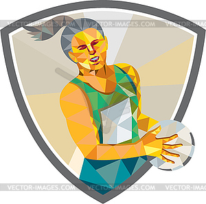 Netball игрока держа мяч Низкая Полигон - векторное графическое изображение