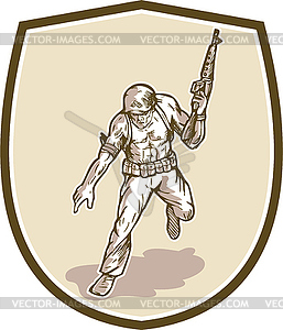 Американский солдат военнослужащий Armalite Rifle мультяшный - векторизованный клипарт
