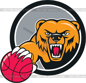 Grizzly Bear Сердитый начальник Баскетбол мультяшный - векторный клипарт Royalty-Free