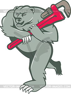 Grizzly Bear Plumber Monkey Wrench Cartoon - vector clipart