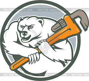 Polar Bear Plumber Monkey Wrench Circle - stock vector clipart