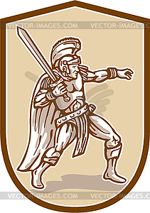 Centurion Roman Soldier Wielding Sword Cartoon - vector clipart