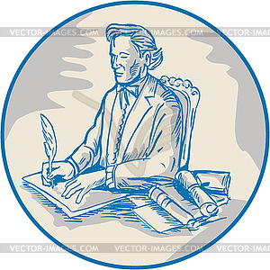 Victorian Gentleman Quill Signing Cartoon - vector image