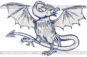 Basilisk Crowing Etching - vector clip art