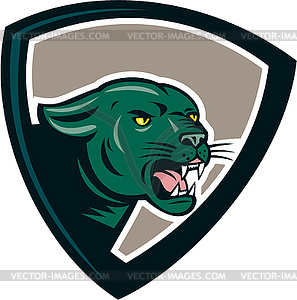 Black Panther Head Growling Shield Cartoon - vector clipart