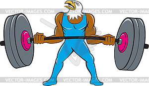 Bald Eagle Weightlifter Lifting Barbell Cartoon - vector clip art