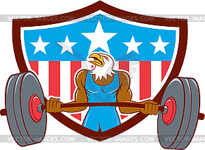 Bald Eagle Weightlifter Barbell USA Flag - vector clip art