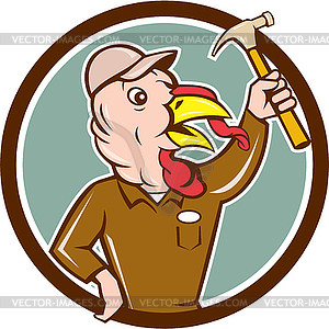 Turkey Builder Hammer Circle Cartoon - vector clip art