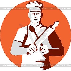 Chef Cook Rolling Pin Spatula Stencil - vector image