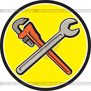 Spanner Monkey Wrench Crossed Circle Cartoon - vector image