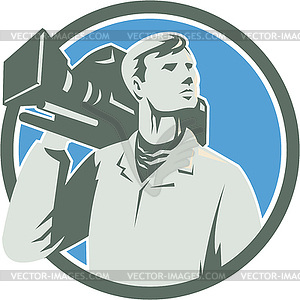 Cameraman Vintage Video Camera Circle Retro - vector clip art