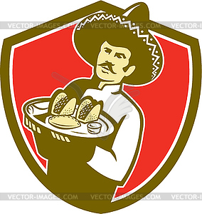 Mexican Chef Cook Serving Taco Plate Shield - royalty-free vector clipart