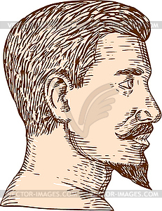 Male Goatee Side View Etching - vector clipart