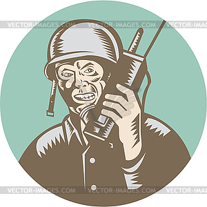World War Two Soldier American Talk Radio Circle - vector clipart