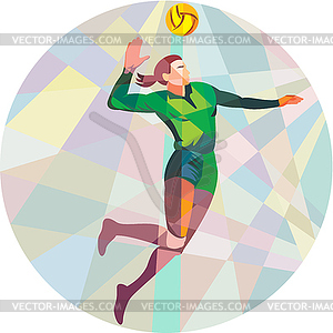 Volleyball Player Spiking Ball Jumping Low Polygon - vector clipart