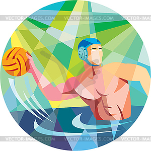 Water Polo Player Throw Ball Circle Low Polygon - vector clip art