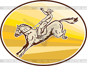 Родео Ковбой верхом лошадь Овальный Ретро - векторный дизайн