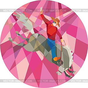 Rodeo Cowboy Riding Bucking Bronco Low Polygon - color vector clipart