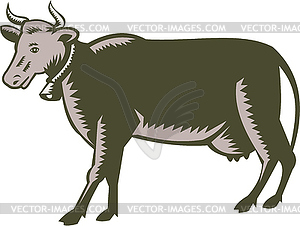 Dairy Cow Side View Woodcut - vector clipart