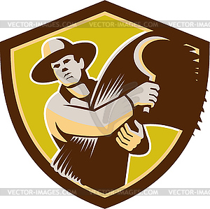 Organic Farmer With Scy Wheat Harvest Retro - royalty-free vector clipart