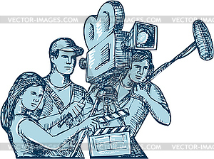 Film Crew Clapperboard Cameraman Soundman Drawing - vector clipart