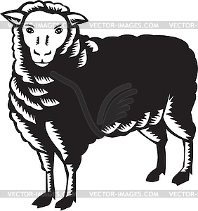 Sheep Side View Woodcut - vector clip art