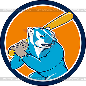 Badger Baseball Player Batting Circle Cartoon - royalty-free vector clipart