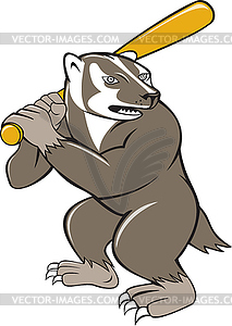 Badger Baseball Player Batting Cartoon - vector clipart