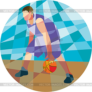 Basketball Player Dribbling Ball Circle Low Polygon - vector clip art