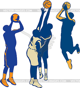 Basketball Player Shoot Ball Retro Collection - vector clipart