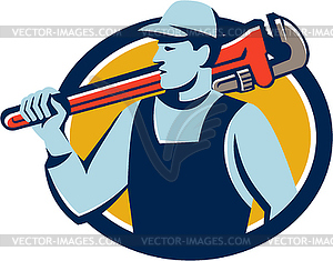 Plumber Monkey Wrench Shoulder Circle Retro - vector image