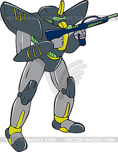 Mecha Robot Holding Ray Gun - vector clipart