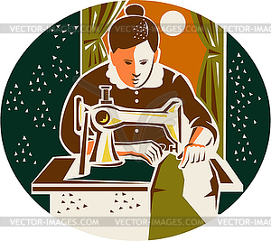 Seamstress Dressmaker Sewing Oval Retro - vector clipart