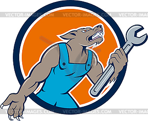 Wolf Mechanic Spanner Circle Cartoon - vector clipart / vector image