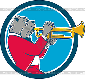 Bulldog Blowing Trumpet Side Circle Cartoon - vector clip art