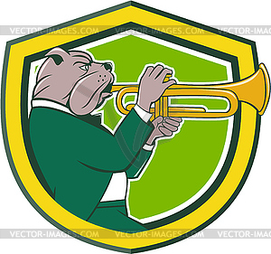 Bulldog Blowing Trumpet Side Shield Cartoon - vector clipart / vector image