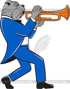 Bulldog Blowing Trumpet Side View Cartoon - vector image